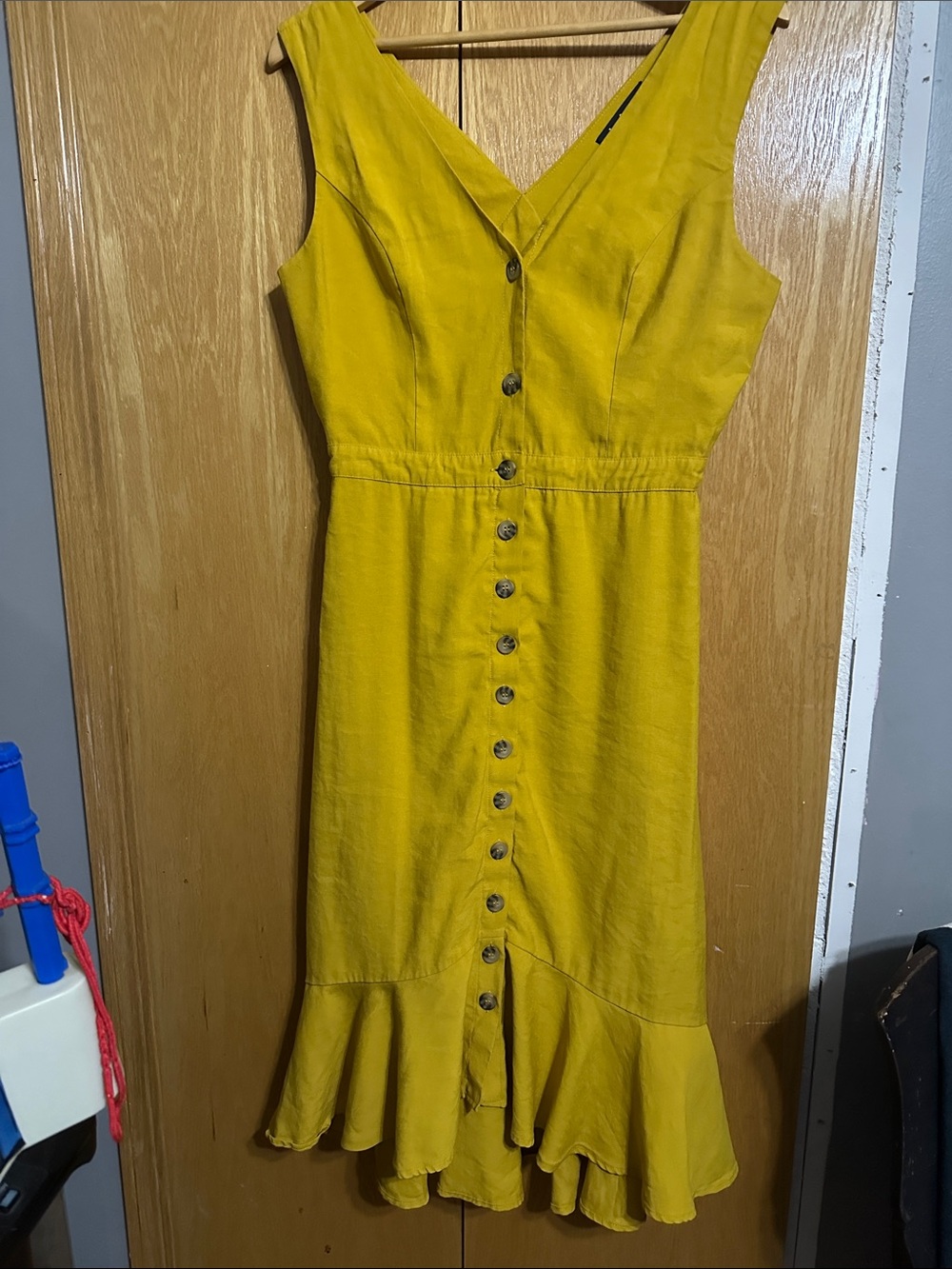 Lulu's Mustard Button-Front High-Low Dress - Picture 2 of 4